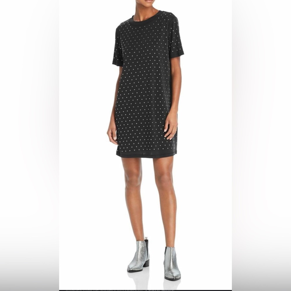 Splendid XS Black Studded Short Sleeve Jersey T-Shirt Dress